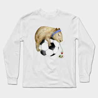 Tired baby capybara on football Long Sleeve T-Shirt